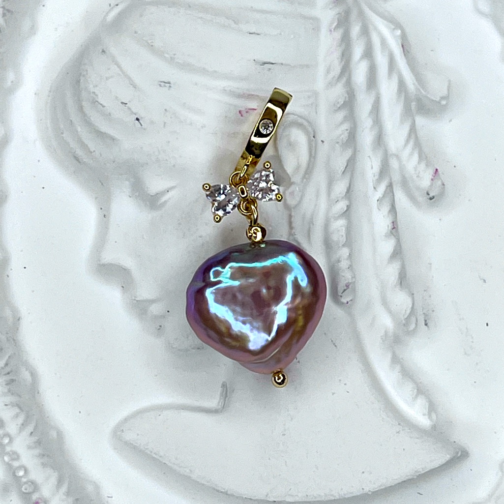 Handmade Freshwater Pink Purple Puffy Heart Baroque Pearl Detachable Pendant